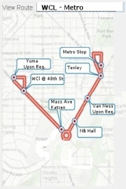 Map of the WCL to Tenleytown Metro shuttle route.